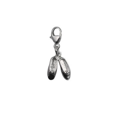 Silver 10x10mm ballet slippers Charm on a lobster trigger