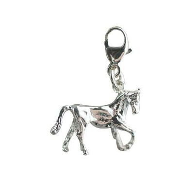 Silver 12x15mm horse standing lifting a front hoof charm on a lobster trigger