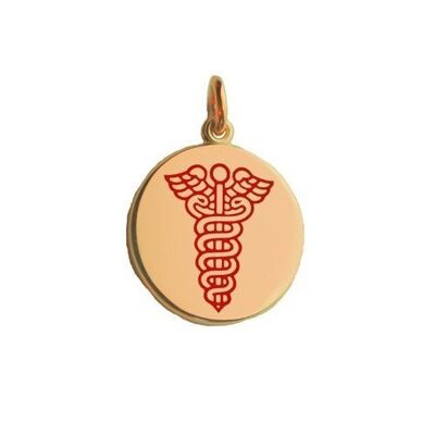 9ct 98mm round Medical Alarm Disc with vitreous red enamel