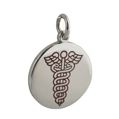 Silver 19mm round Medical Alarm Disc with vitreous red enamel