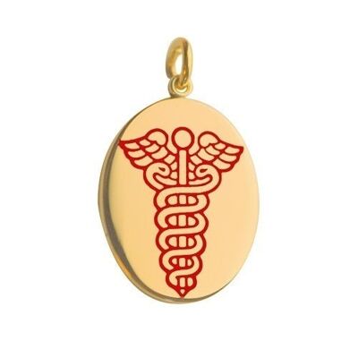 9ct  25x20mm oval Medical Alarm Disc with vitreous red enamel