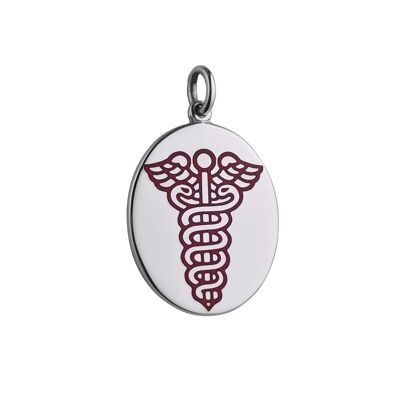 Silver 25x20mm oval Medical Alarm Disc with vitreous red enamel