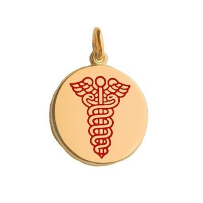 9ct 25mm round Medical Alarm Disc with vitreous red enamel