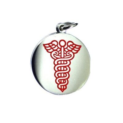 Silver 25mm round Medical Alarm Disc with vitreous red enamel