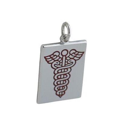 Silver 25x18mm rectangular Medical Alarm Disc with vitreous red enamel