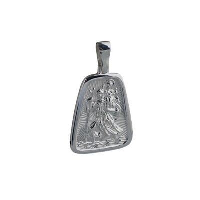 Silver 31x25mm tapered rectangle St Christopher Pendant with bail