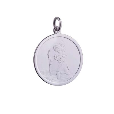 9ct white 25mm plain round St Christopher Pendant