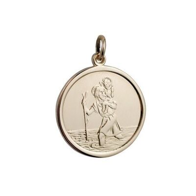 14ct yellow gold on Silver 1/20th 25mm round St Christopher Pendant