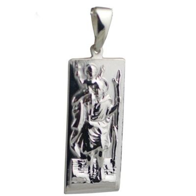 Silver 35x15mm rectangular St Christopher Pendant with bail