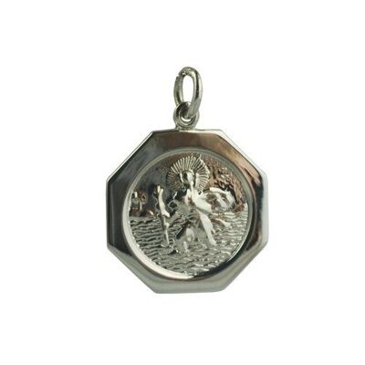 9ct white 21x21mm plain hexagonal St Christopher Pendant