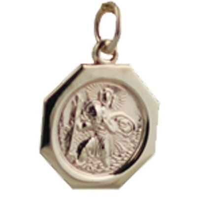 9ct 15x15mm plain octagonal St Christopher Pendant