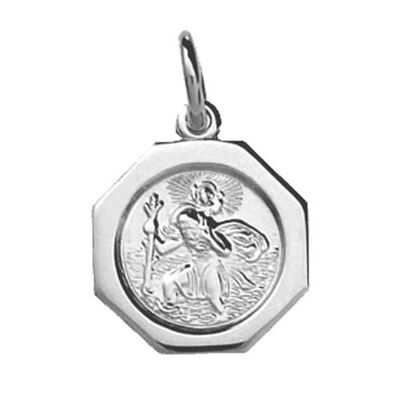 Silver 15x15mm plain octagonal St Christopher Pendant