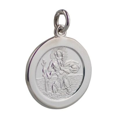 Silver 21mm plain round St Christopher Pendant