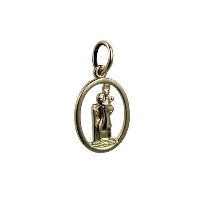 14ct yellow gold on Silver 1/20th 14x11mm oval pierced St Christoper Pendant