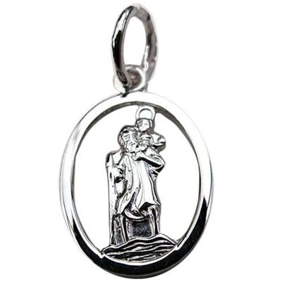 9ct white 14x11mm oval pierced St Christopher Pendant