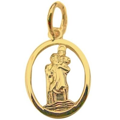 18ct 14x11mm oval pierced St Christopher Pendant