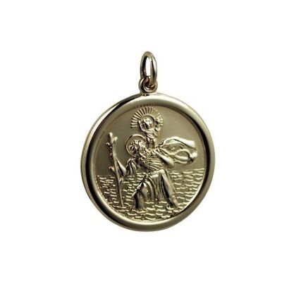 14ct Yellow gold on Silver 24mm round St Christopher Pendant