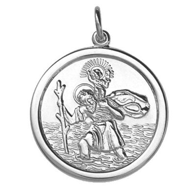 Silver 24mm round St Christopher Pendant