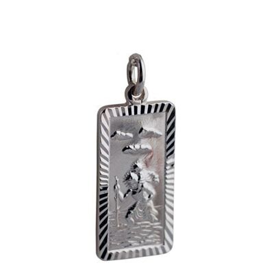 Silver 26x13mm diamond cut edge rectangle St Christopher Pendant