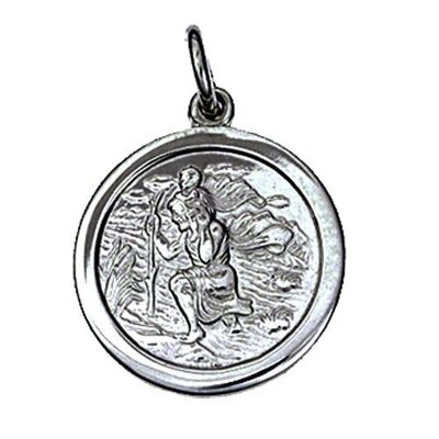 9ct white 20mm round plain St Christopher Pendant