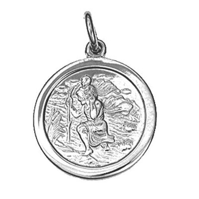 Silver 20mm round plain St Christopher Pendant