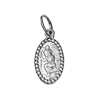 Silver 13x8mm oval beaded edge St Christopher Pendant