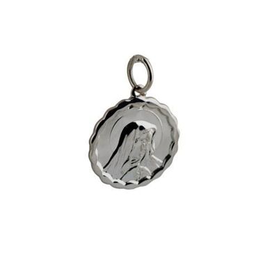 Silver 16mm Round Our Lady of sorrows Madonna with Fancy edge Pendant