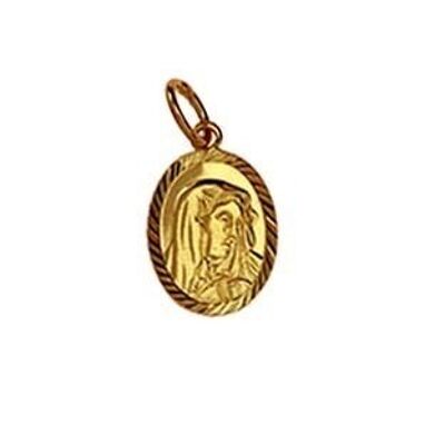 9ct 14x11mm oval diamond cut edge Our Lady of sorrows Madonna Pendant