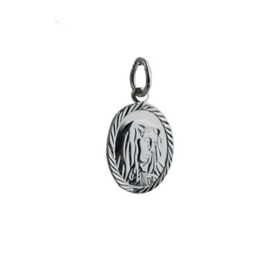 Silver 14x11mm oval diamond cut edge Our Lady of sorrows Pendant