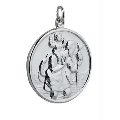 Silver 30mm round St Christopher Pendant