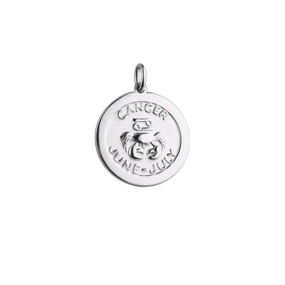 Silver 22mm round Cancer Zodiac Pendant