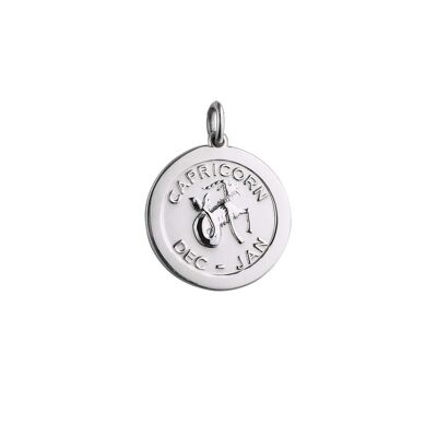 Silver 22mm round Capricorn Zodiac Pendant