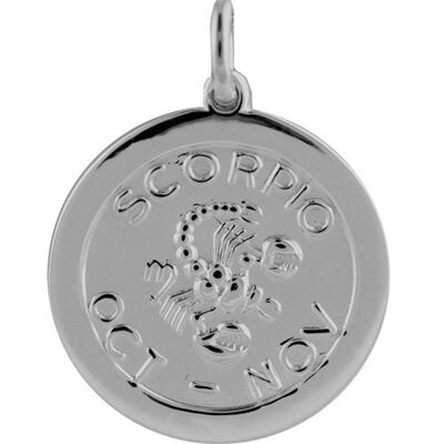 Silver 22mm round Scorpio Zodiac Pendant