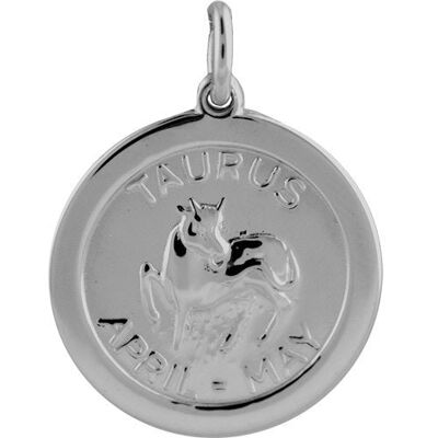 Silver 22mm round Taurus Zodiac Pendant
