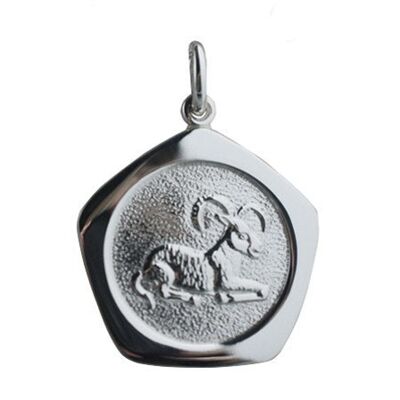 Silver 21mm five sided Aries Zodiac Pendant