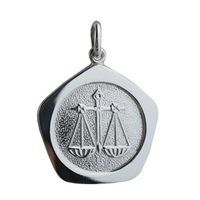 Silver 21mm five sided Libra Zodiac Pendant