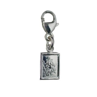 Silver 8x6mm rectangular St Christopher Pendant or Charm on a lobster trigger