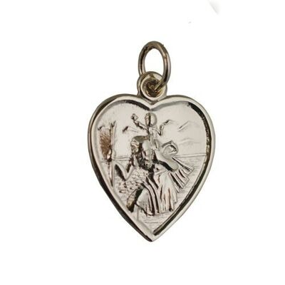 9ct 17x16mm heart St Christopher Charm