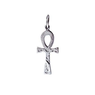 Silver 18x10mm hand engraved Solid Ankh Cross
