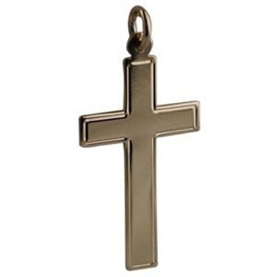 9ct 34x19mm Engine turned line border Flat Latin Cross