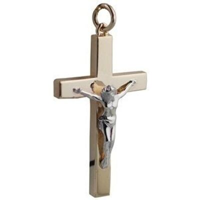 9ct 40x25mm Solid Block Crucifix with white Corpus Christi Cross