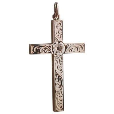 9ct rose 40x25mm Victorian hand engraved Solid Block Cross