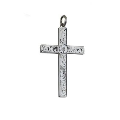 Silver 40x29mm Victoria hand engraved Solid Block Cross