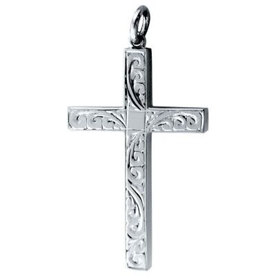 Silver 40x25mm hand engraved Solid Block Cross