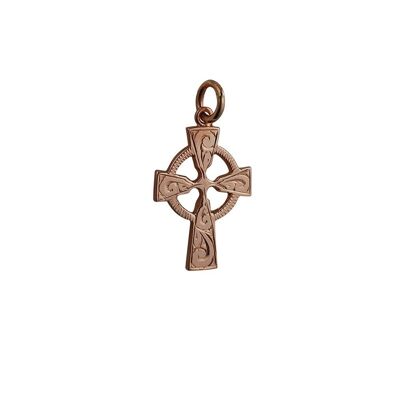 9ct rose 23x16mm hand engraved Celtic Cross