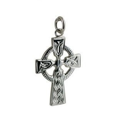 Silver 28x20mm hand engraved knot pattern Celtic Cross