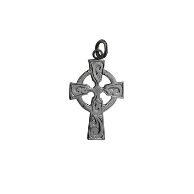 9ct white 28x20mm hand Engraved Celtic Cross