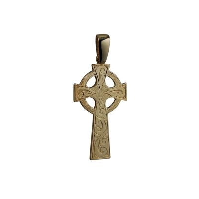 9ct 45x20mm hand engraved Celtic Cross with bail