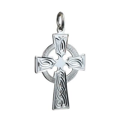 Silver 28x20mm hand engraved knot design Celtic Cross