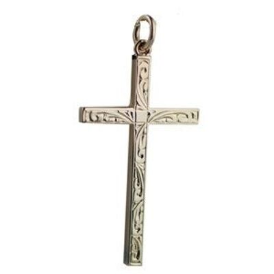 9ct 40x24mm hand engraved Solid Block Cross
